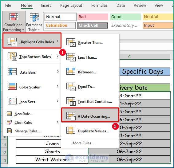Change Cell Color of Dates Within Some Specific Days as An Easy Way to Change Cell Color Based on Date Using Excel Formula