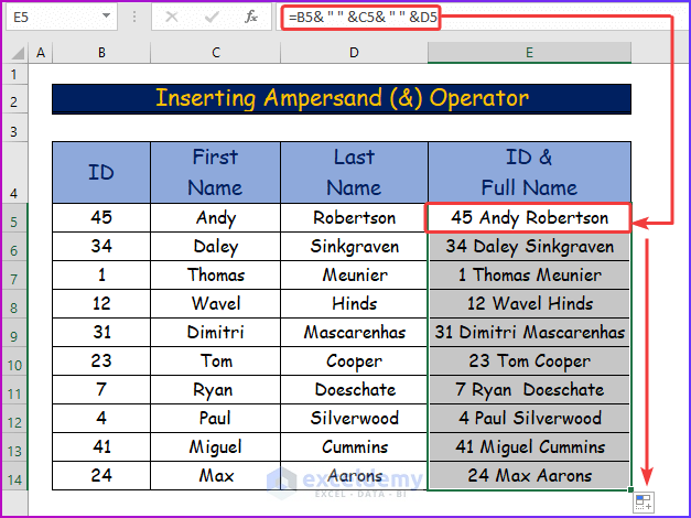 Showing Final Result for Inserting Ampersand (&) Operator as An Useful Method You Should Use to Concatenate Multiple Cells in Excel