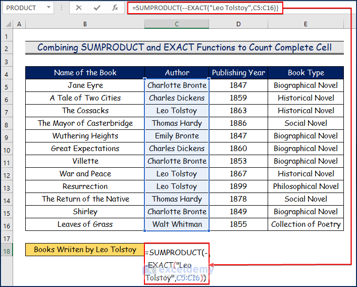  Combining SUMPRODUCT and EXACT Functions to Count Complete Cells with Specific Text in Excel