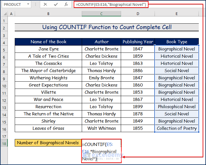  Using COUNTIF Function to Count Complete Cells with Specific Text in Excel