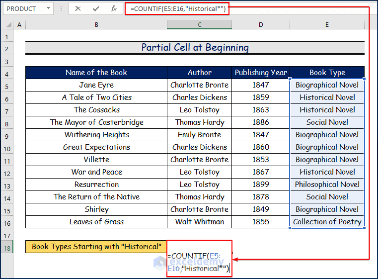 Partial Cell at Begining to Count Cells with Specific Text in Excel