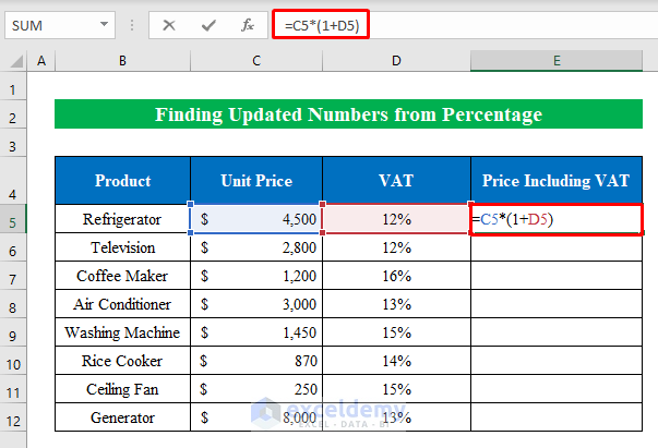 Finding Updated (Increment or Decrement) Numbers from Percentage in Excel