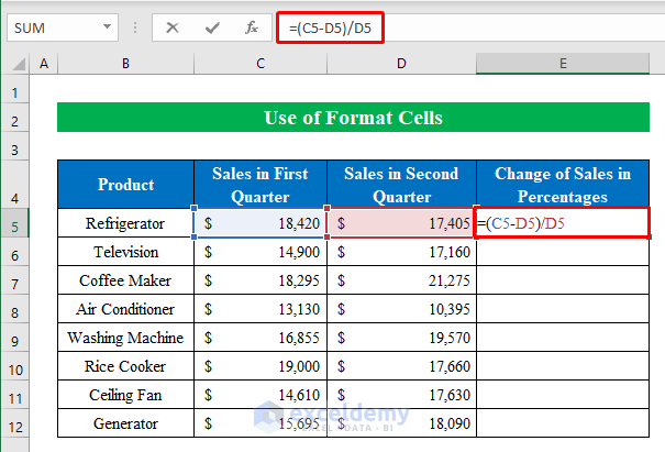 Use Format Cells Feature to Mark Percentages of Two Numbers