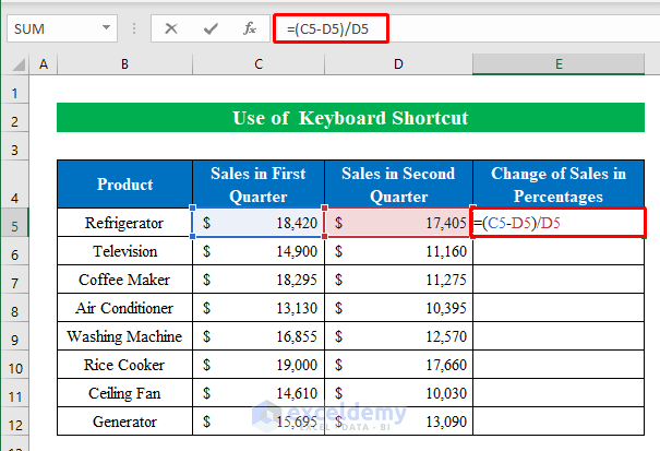 Keyboard Shortcut to Find the Percentage of Two Numbers