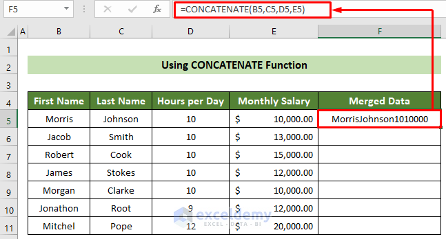 CONCATENATE Formula to Merge Multiple Cells in Excel at Once