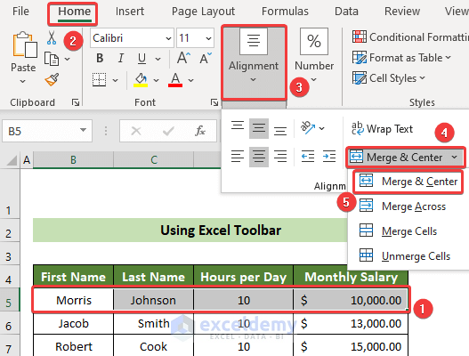 Choose the Merge & Center Option to Merge Multiple Cells in Excel at Once
