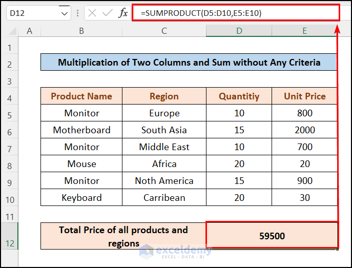 Multiplication of Two Columns and Sum without Any Criteria