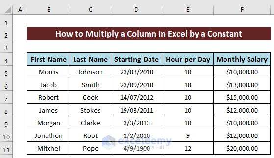 How to Multiply a Column in Excel by a Constant