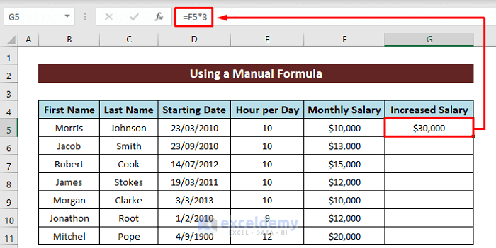 Insert Formula in the Formula Bar to Multiply a Column in Excel by a Constant