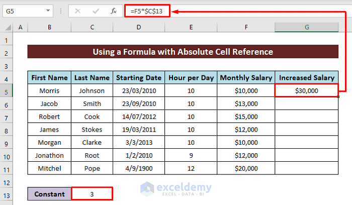Use Absolute Cell Reference to Multiply a Column in Excel by a Constant
