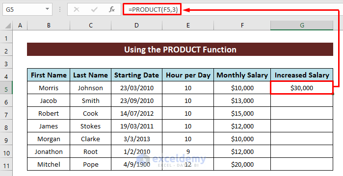 Use the PRODUCT Function to Multiply a Column in Excel by a Constant