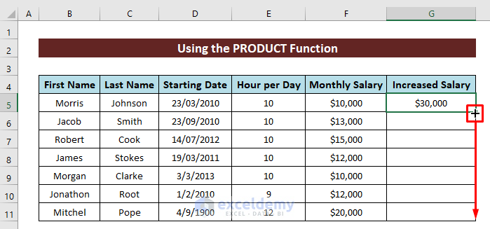Use Fill Handle Tool to Multiply a Column in Excel by a Constant