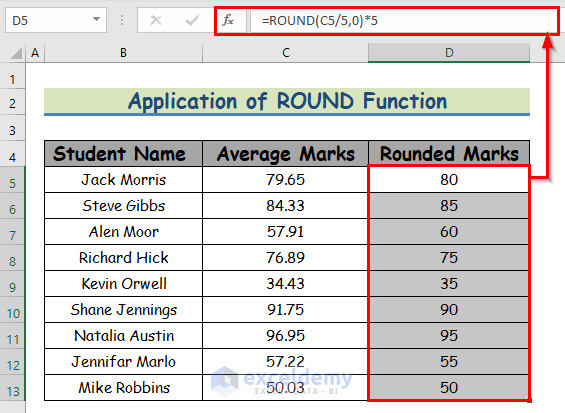 Apply ROUND Function to Round to Nearest 5