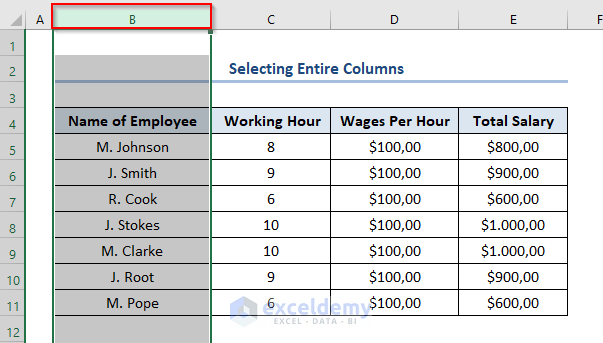 Selecting Entire Columns
