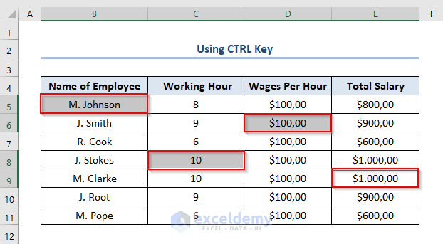 Using CTRL Key to Select Multiple Cells