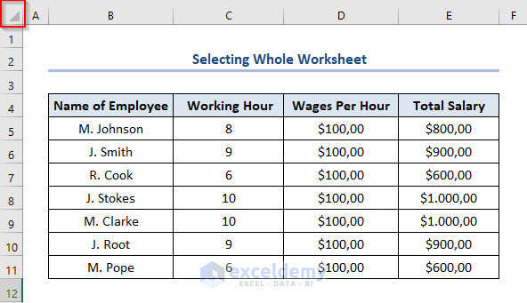 Selecting the Whole Worksheet