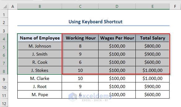 how to select multiple cells in excel