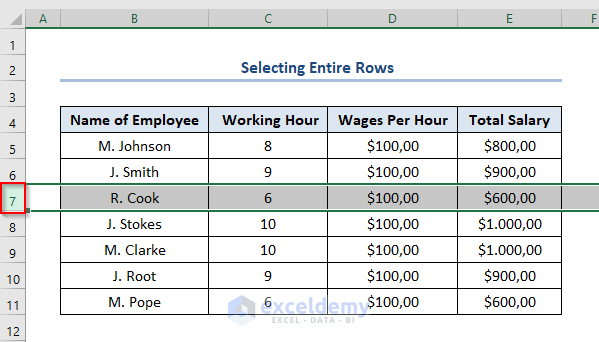 Selecting Entire Rows