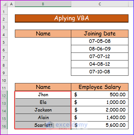 Showing Final Result for Applying VBA as An Easy Way to Shift Cells in Excel