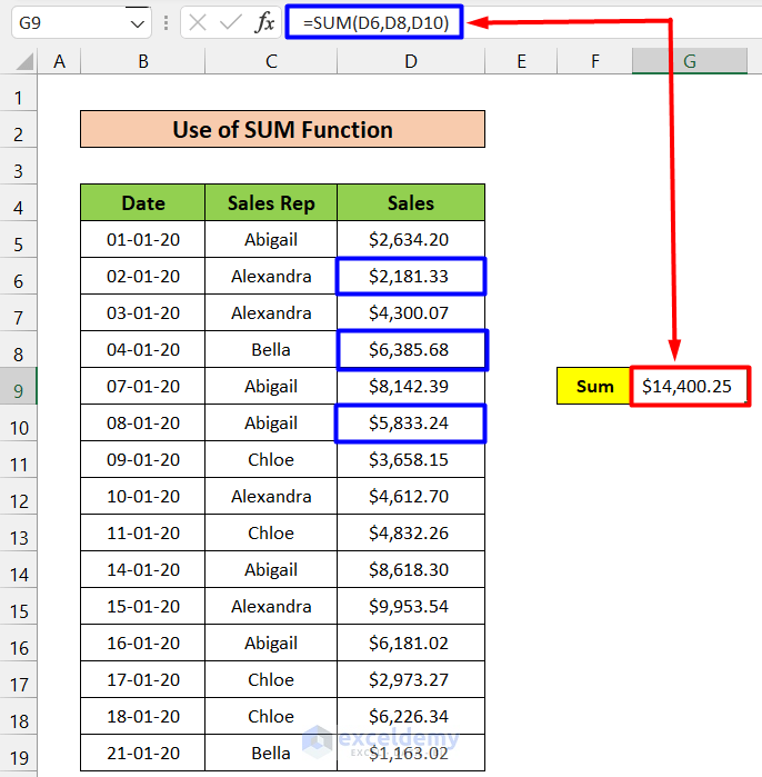 How to Sum Random Cells in Excel