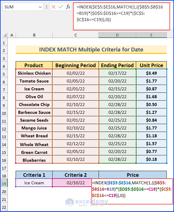 Using INDEX MATCH with Multiple Criteria for Date Range