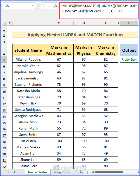 Applying Nested INDEX and MATCH Functions to Use These for Multiple Criteria Without Array