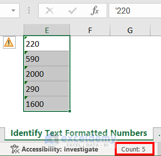 Identify number stored as text in Excel