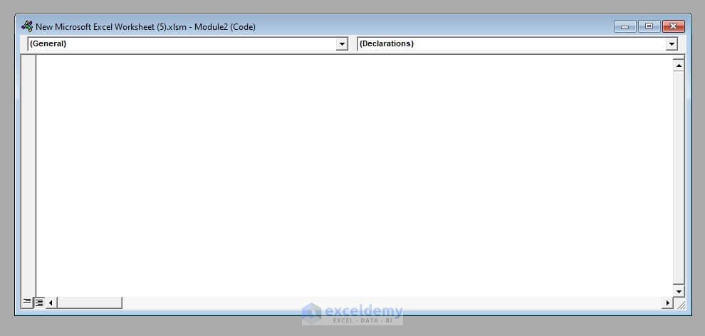 New Module window in Excel