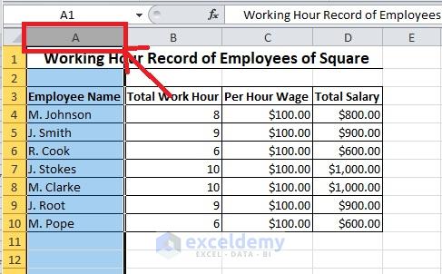 Select Entire Column to Select Multiple Cells in Excel