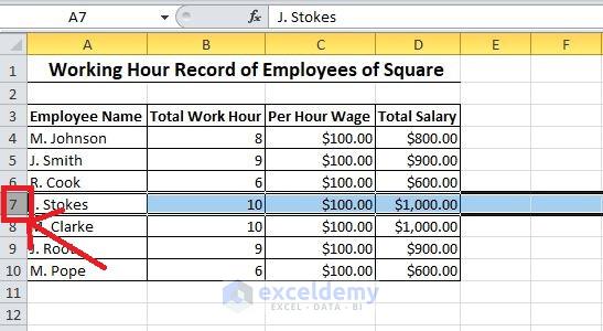 Selecting Entire Row in Excel