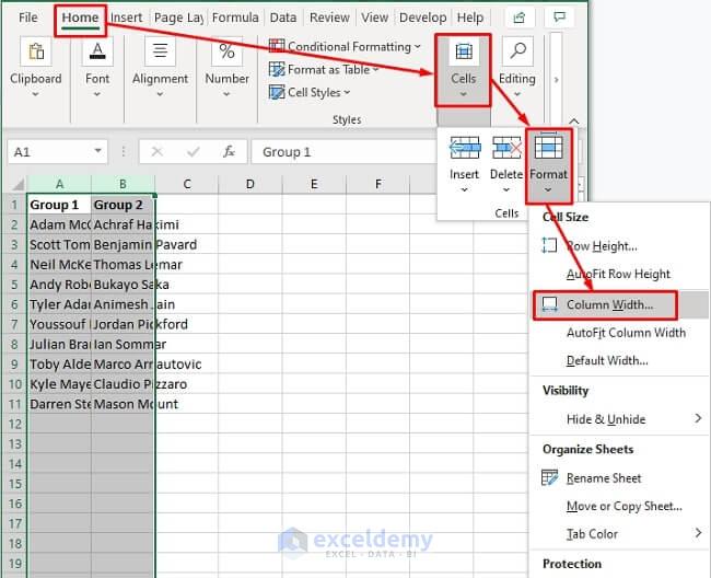 Select Particular Rows & Columns to Make the Cells Same Size in Excel