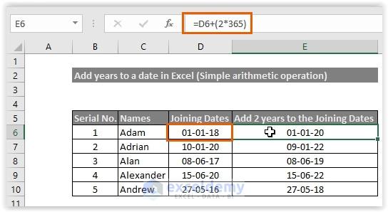 Adding years using arithmetic operations