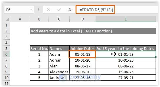 Adding years using the EDATE function