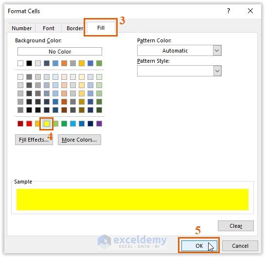 Selecting the Yellow Fill color