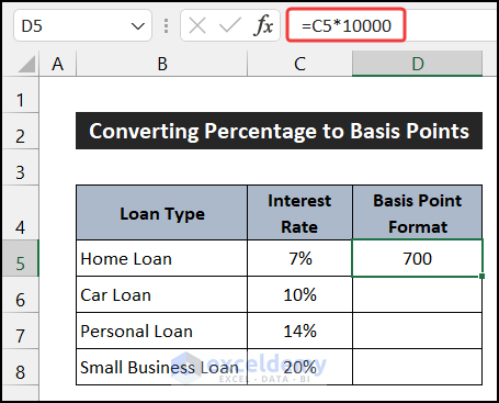 Using Conventional Formula to Convert Percentage to Basis Points