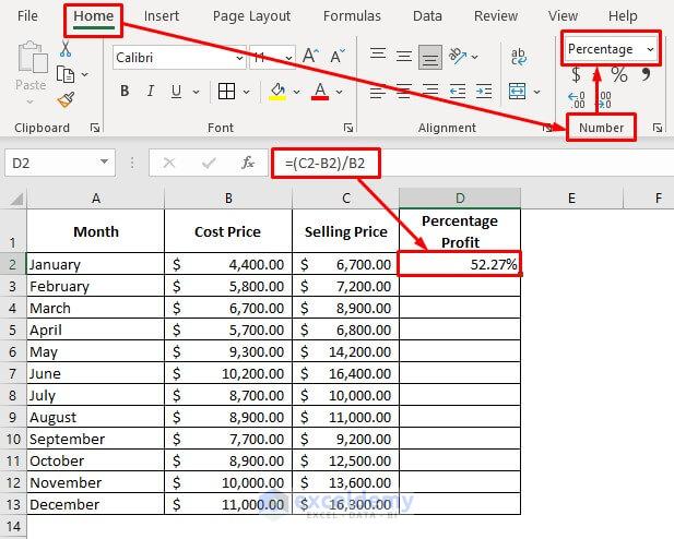 Converting a Resultant Fraction or Number to Percentage in Excel