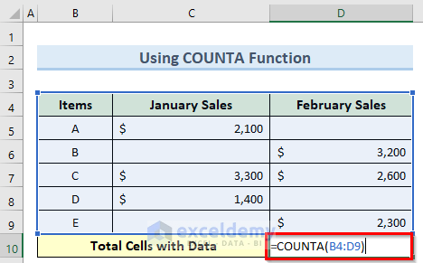 using counta function to count cells that are not blank in excel