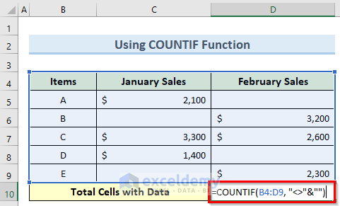 using countif function to count cells that are not blank in excel