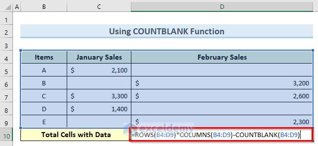using countblank function to count cells that are not blank in excel
