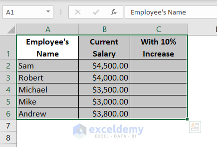 Create table in excel to copy formula