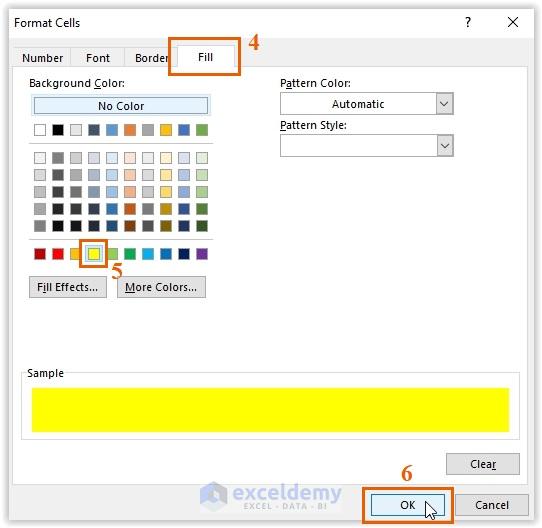 Selecting the Fill Color (Yellow)