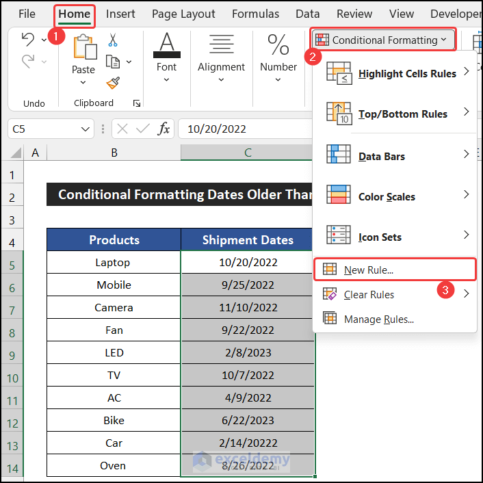 Opening Conditional Formatting dialog box to apply conditional formatting