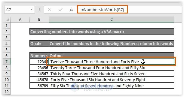 Entering the NumberstoWords function