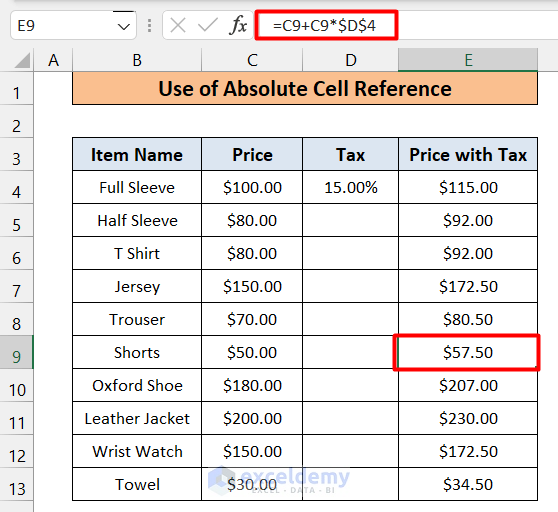 Use of Absolute Cell Reference to Copy Formula Down without Incrementing