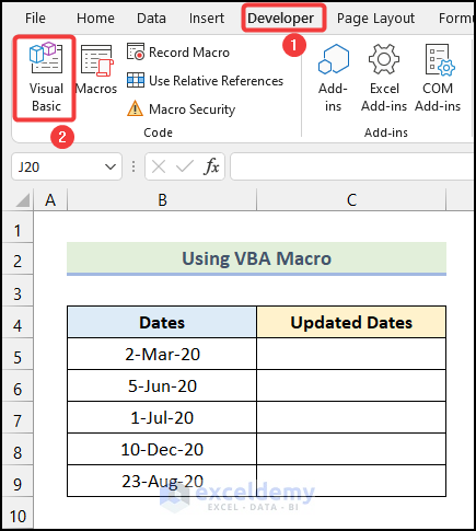 Using VBA Macro to Add Days in Excel to add days to date using Excel formula