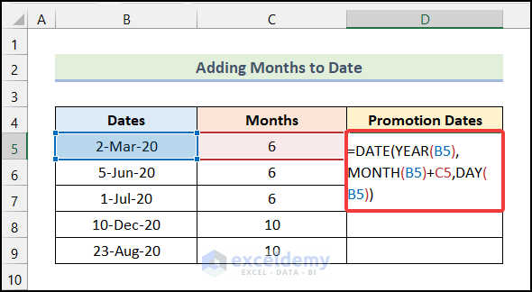 How to Add Months to Date in Excel