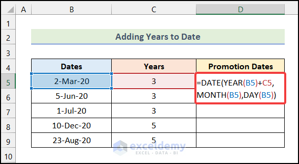 How to Add Years to Date in Excel