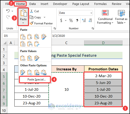 Using Paste Special Feature to add days to date using Excel formula