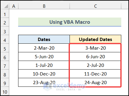 Final output of method 5 to add days to date using Excel formula