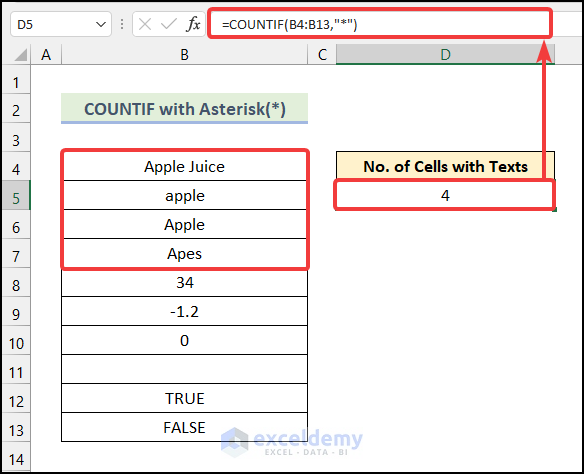excel formula to count cells with text